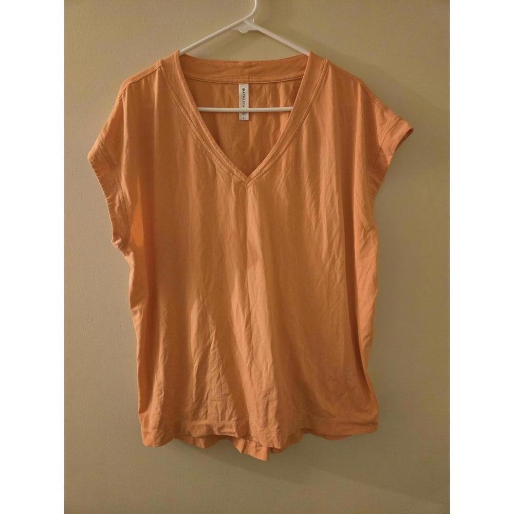 Athleta Women's Orange V-Neck Activewear Top Size Large